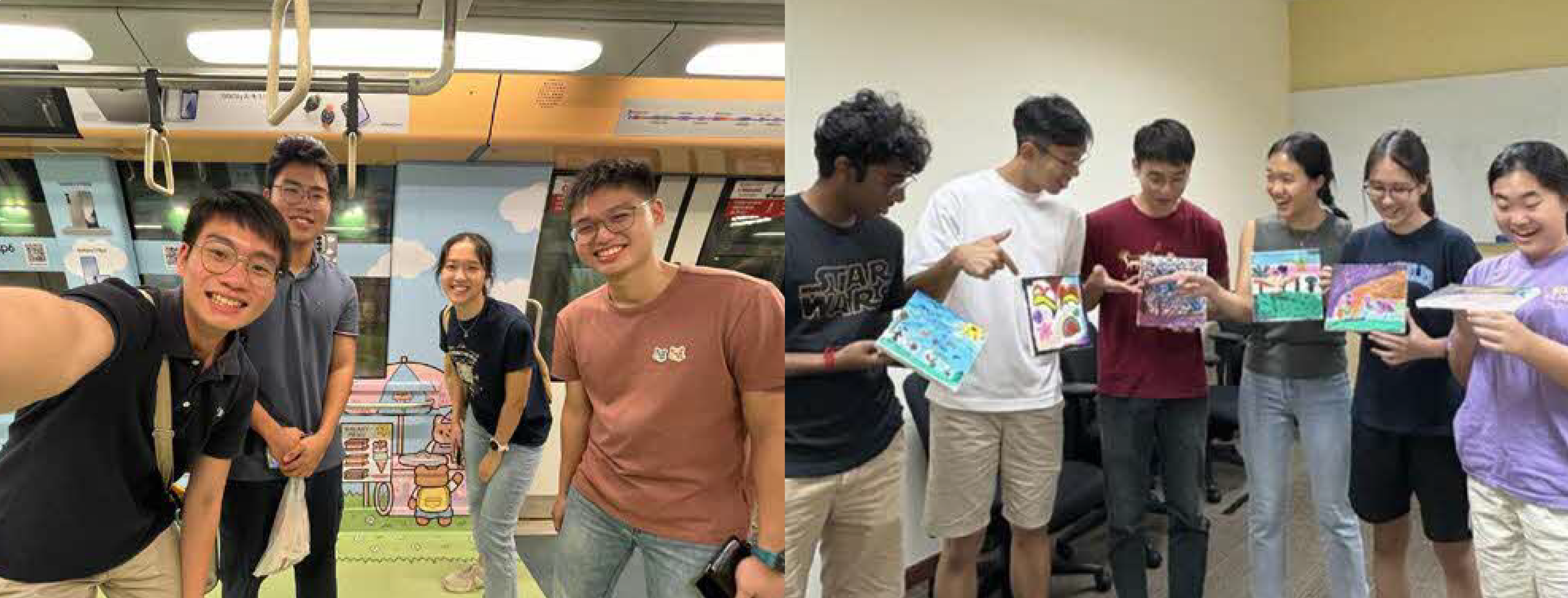 (Left) Core Team of Project RISE; (Right) Volunteers Posing with Nagomi Artwork
